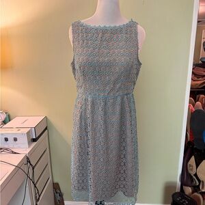 Adrianna Papell Elegant Lace Sleeveless Dress - Blue size 16